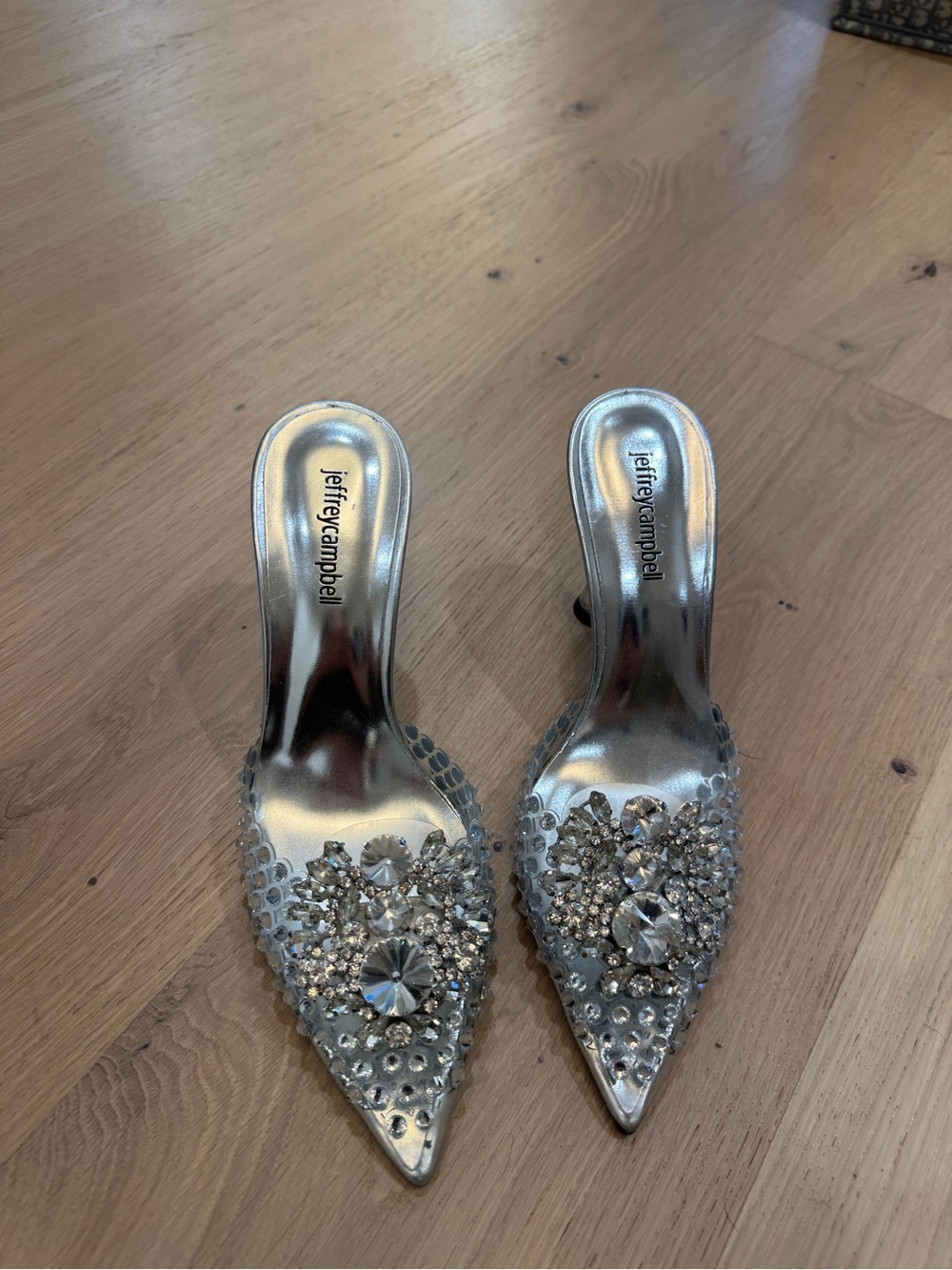 Jeffrey Campbell Silver Crystal-Embellished Pointed Mules - Picture 1 of 5
